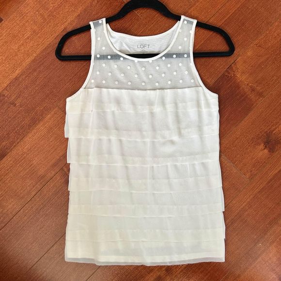 Loft Cream Polka Dot Ruffle Sleeveless Top XSP - Picture 1 of 3
